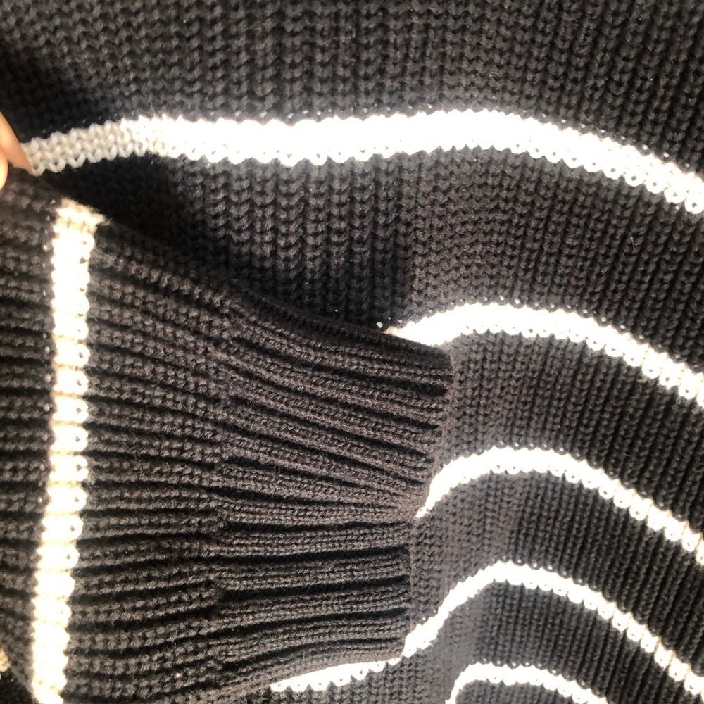 Coastal Marine Chunky Knit Black and White Striped Cotton Sweater XL - Picture 4 of 10